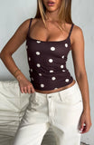 Im The Answer Tank Top Chocolate Off White Polka Dot