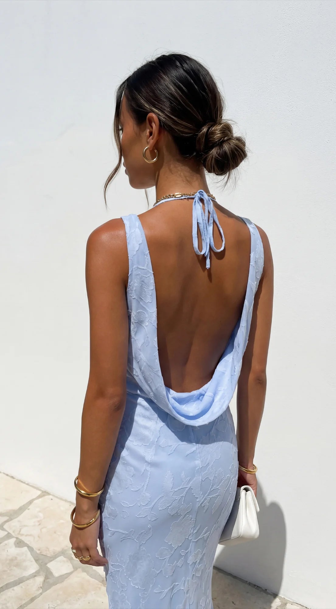 Elyra Floral Burnout Halter Maxi Dress Blue