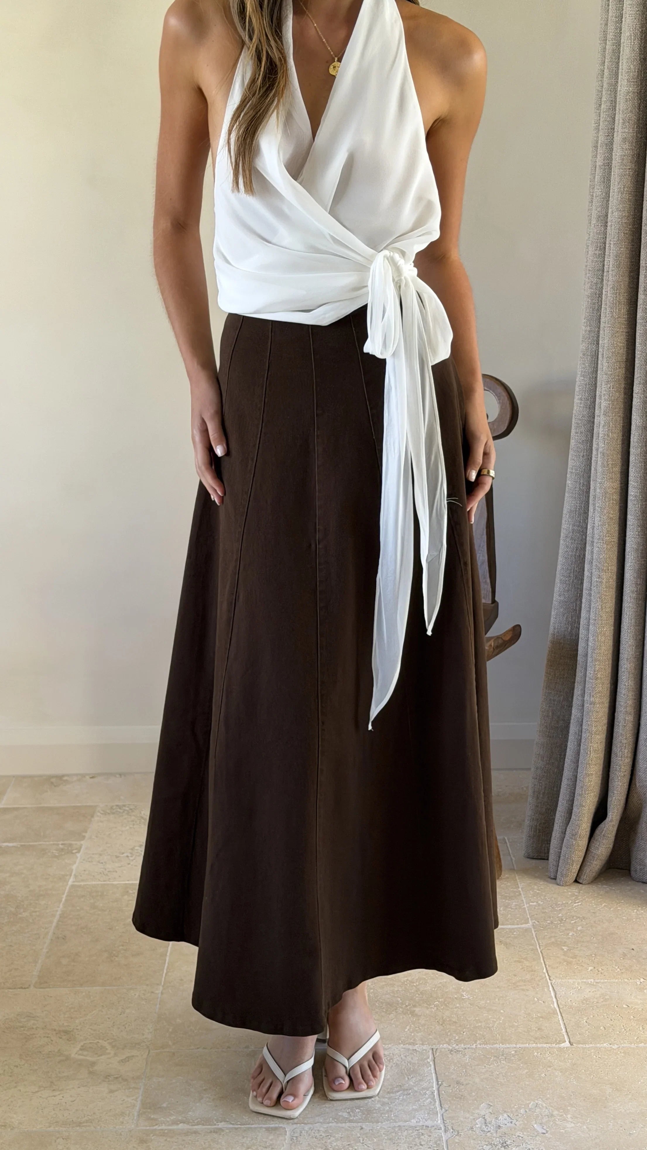 Zira Denim Maxi Skirt Chocolate