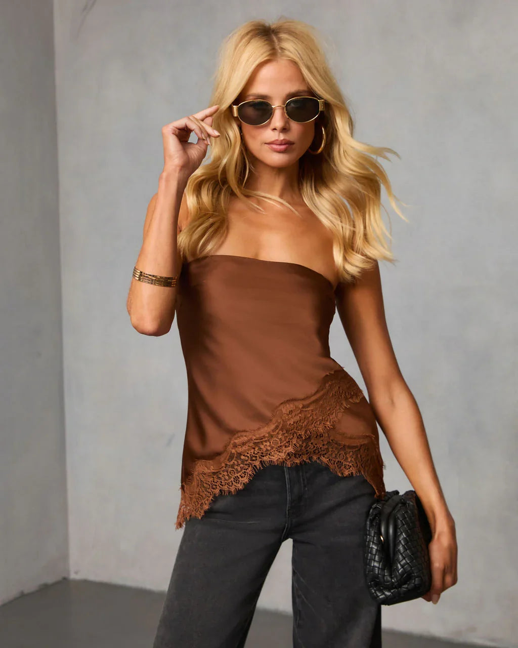 Kiare Strapless Satin Lace Trim Top