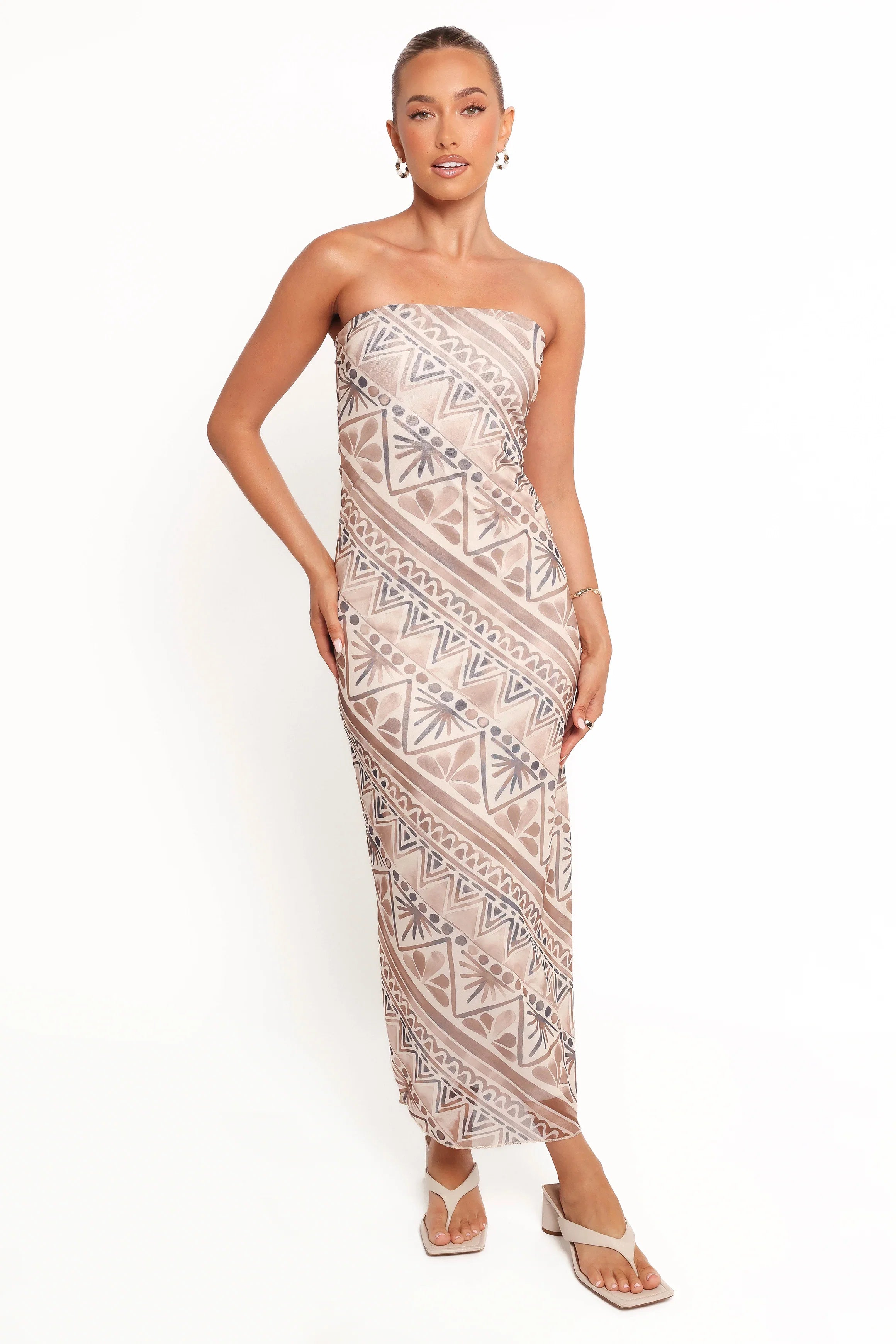 Saskia Strapless Midi Dress Brown