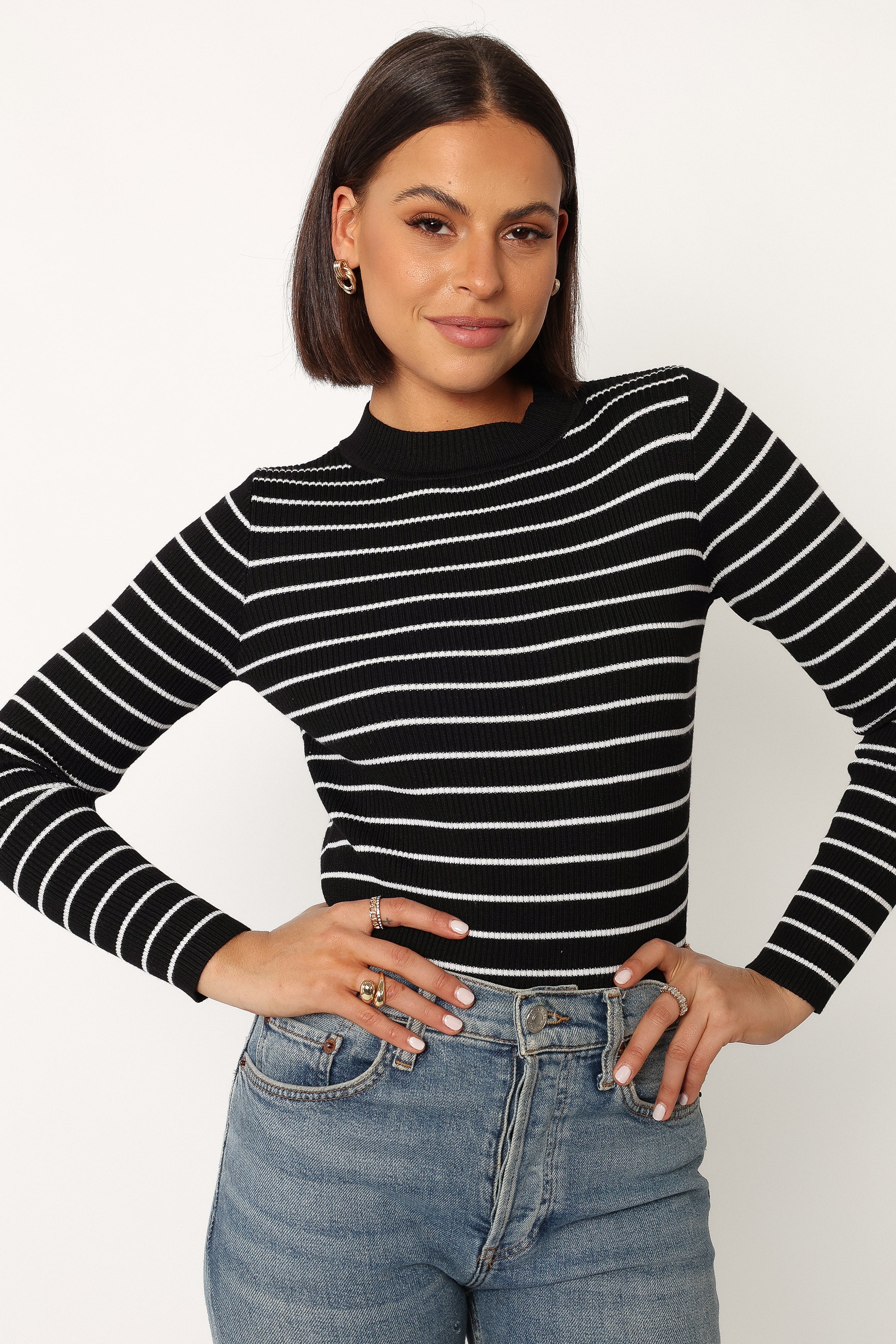 Stacie Ribbed Knit Top Black Stripe