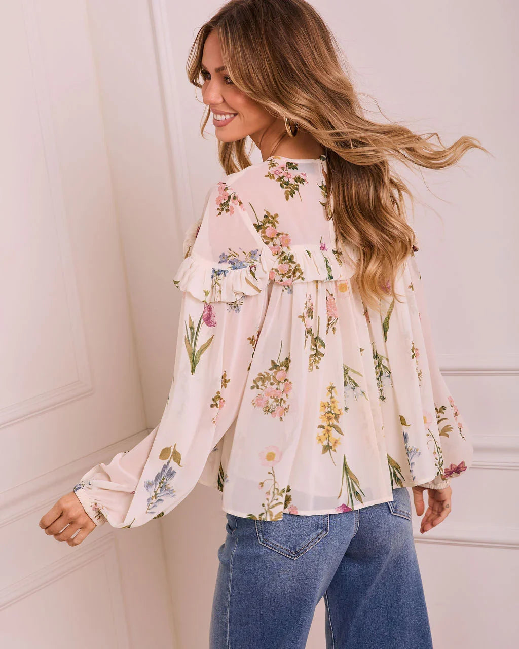 Petal Dance Floral Ruffle Blouse