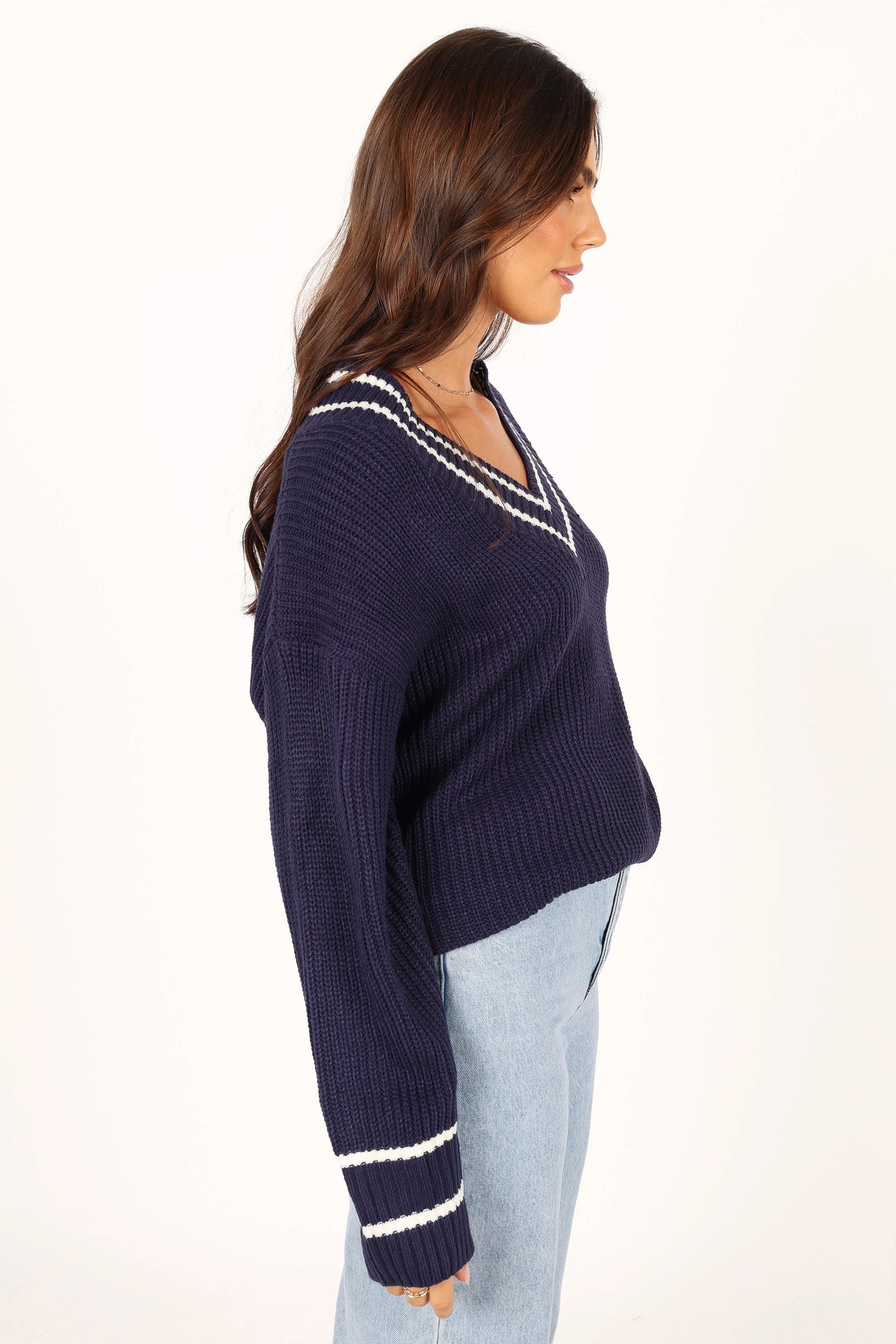 Leanna Vneck Knit Sweater Navy
