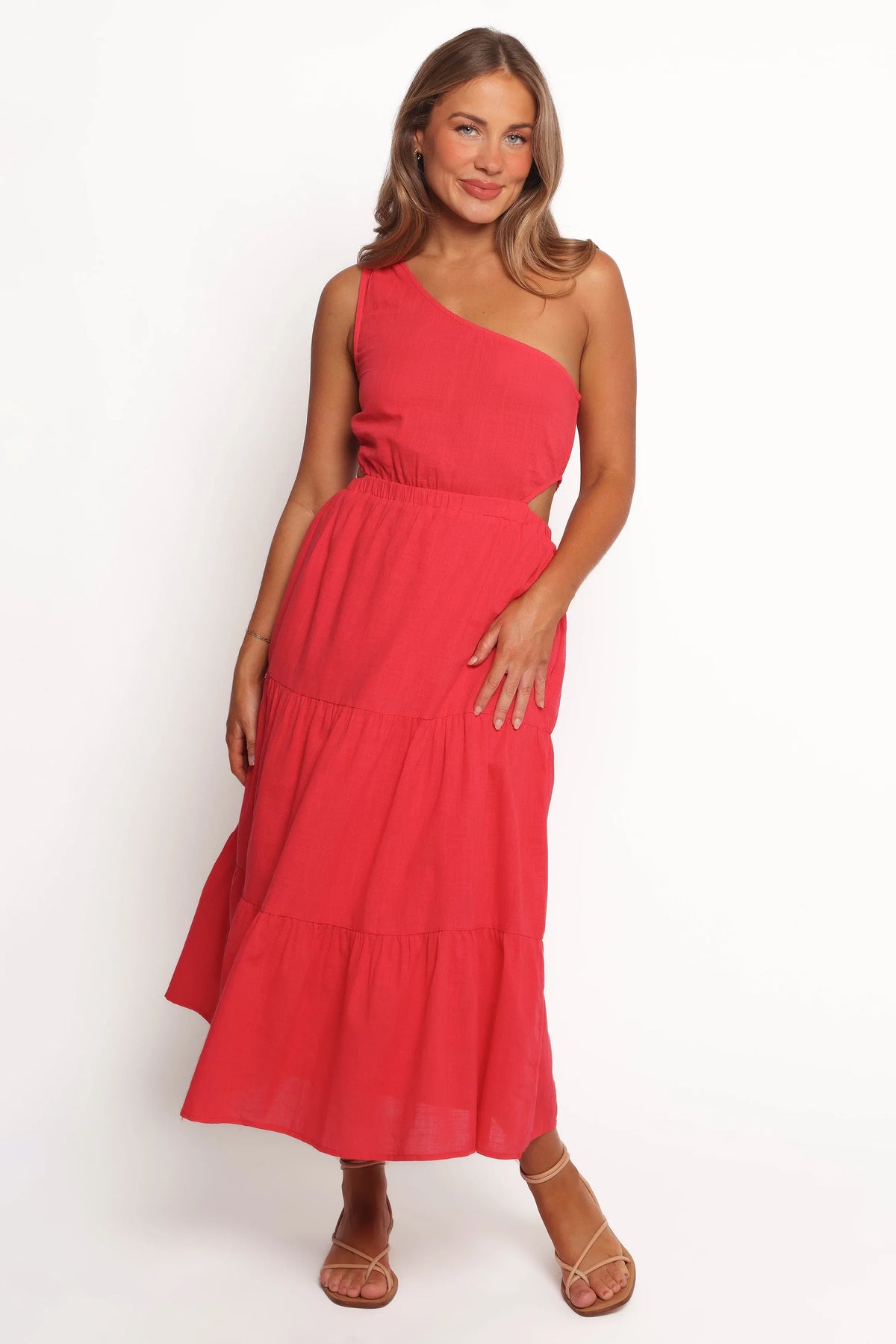 Teresa One Shoulder Midi Dress Red