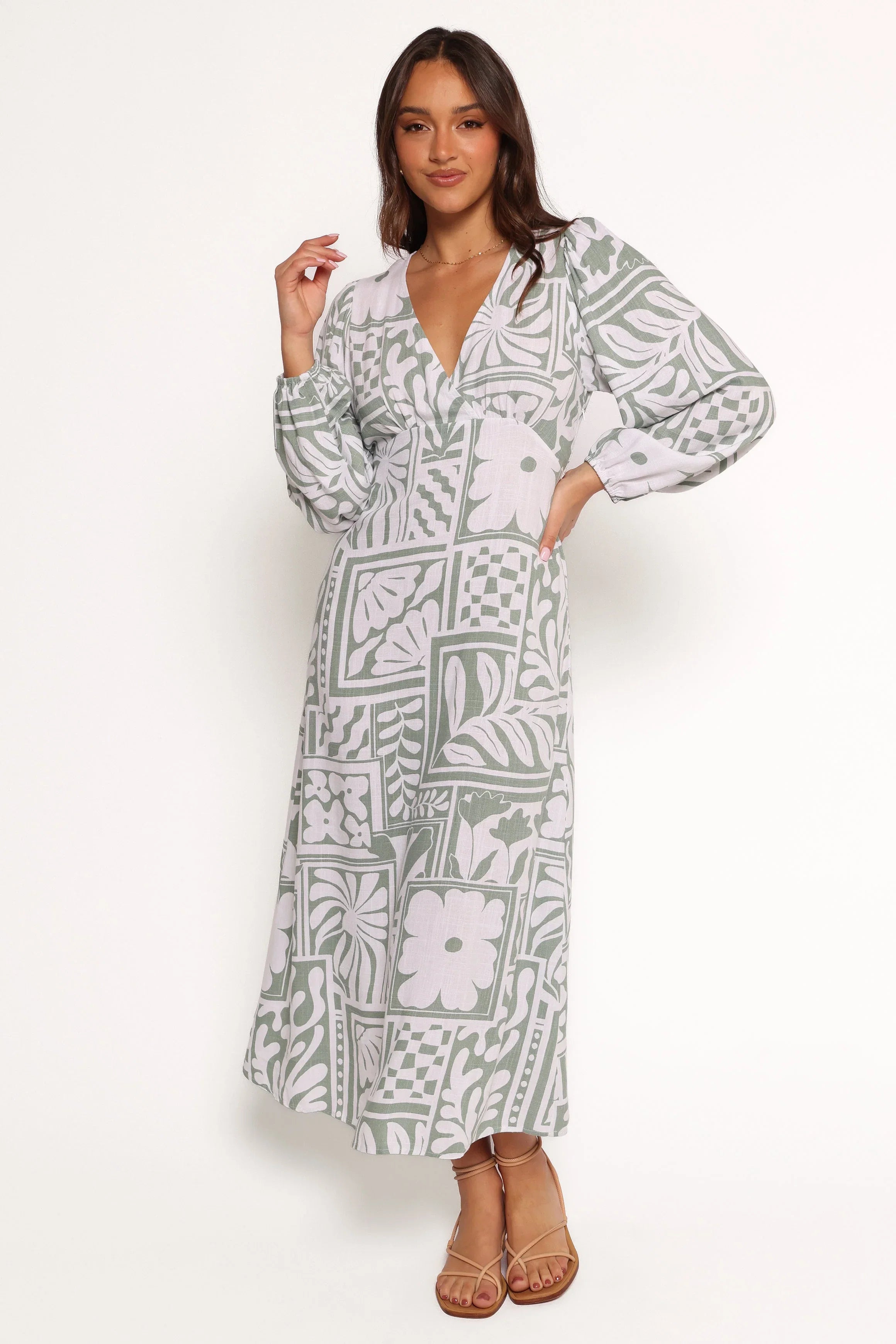 Kolby Long Sleeve Midi Dress Sage Print