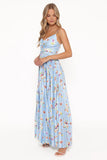 Naira Pleated Maxi Dress Cornflower Blue Floral