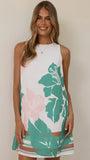 Xandria Mini Dress Pink Green Print