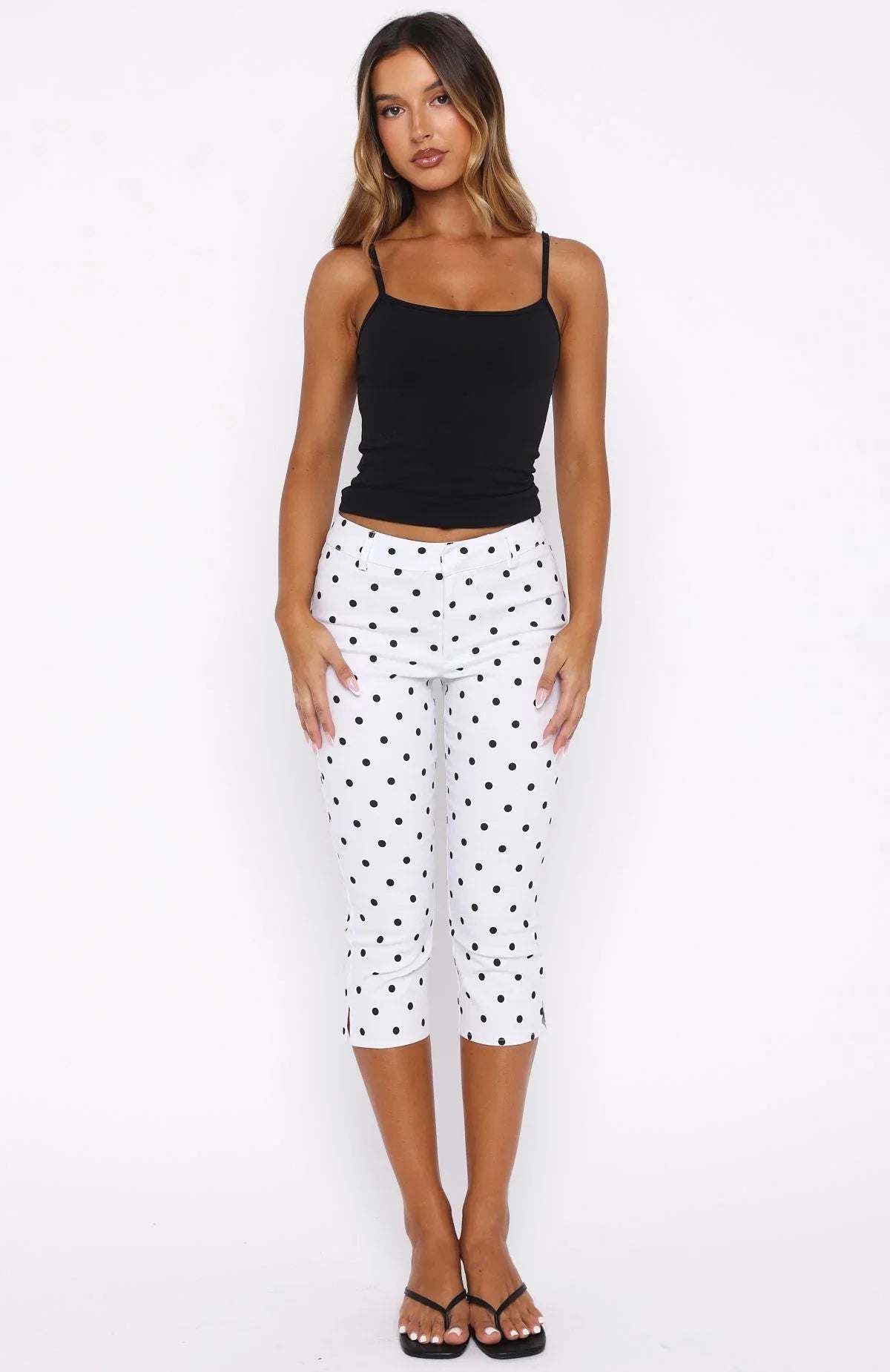 Day For It Capri Pants White Black Polka Dot