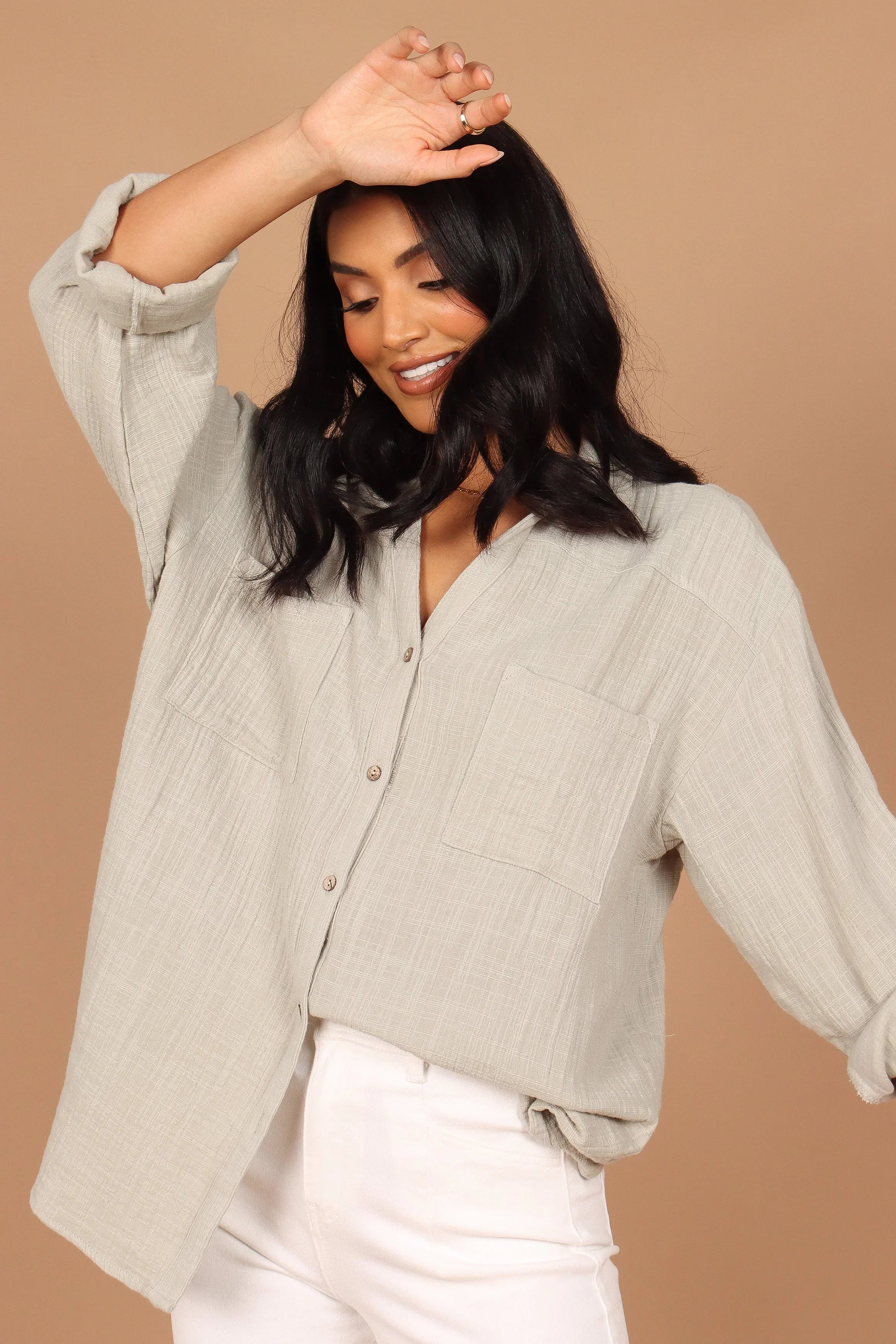 Bobby Button Down Top Sage Green