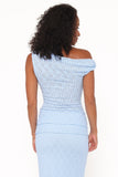 Faeriel Off Shoulder Lace Knit Top Blue