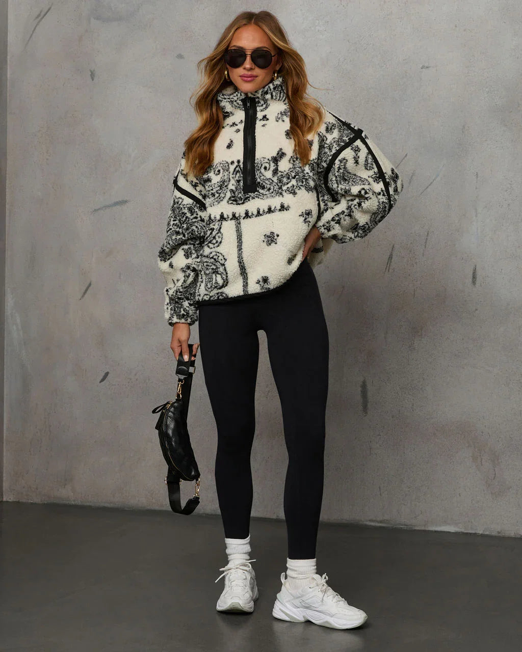 Brianna Sherpa Paisley Quarter Zip Sweatshirt
