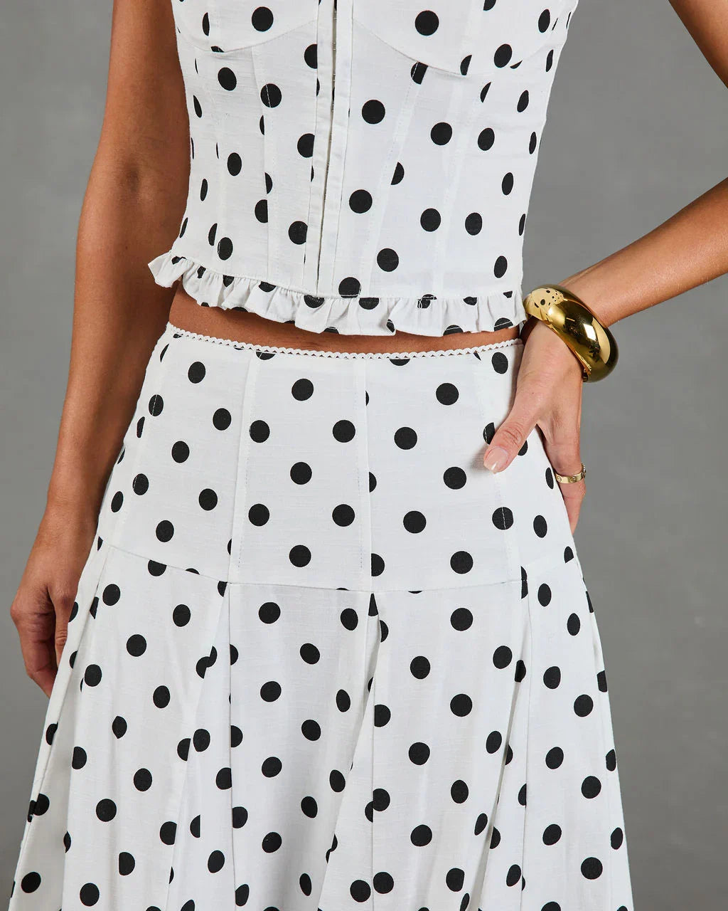 Spotted Dream Polka Dot Linen Blend Midi Skirt