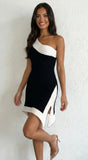 Cannes Contour Arc Knit Contrast Mini Dress Black