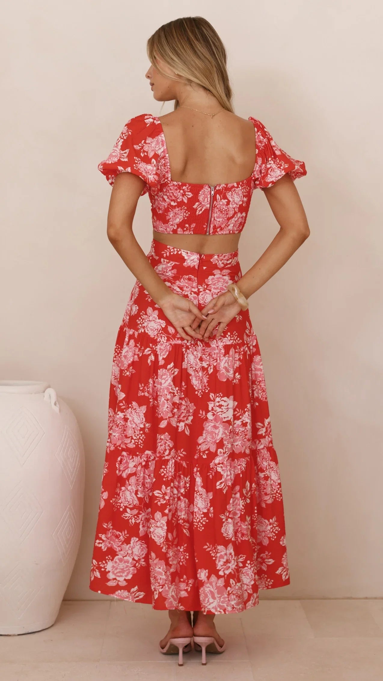 Calla Top and Maxi Skirt Set Red Floral