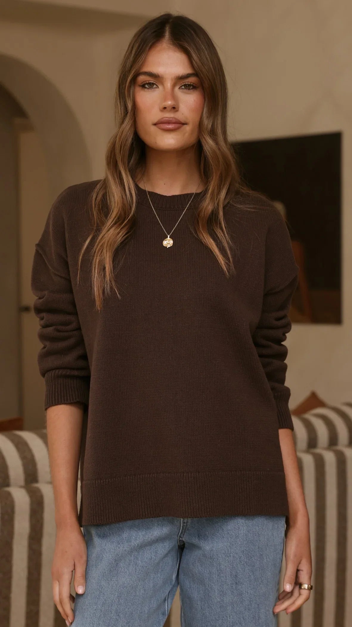 MVN Adrianne Crew Neck Knit Jumper Brown