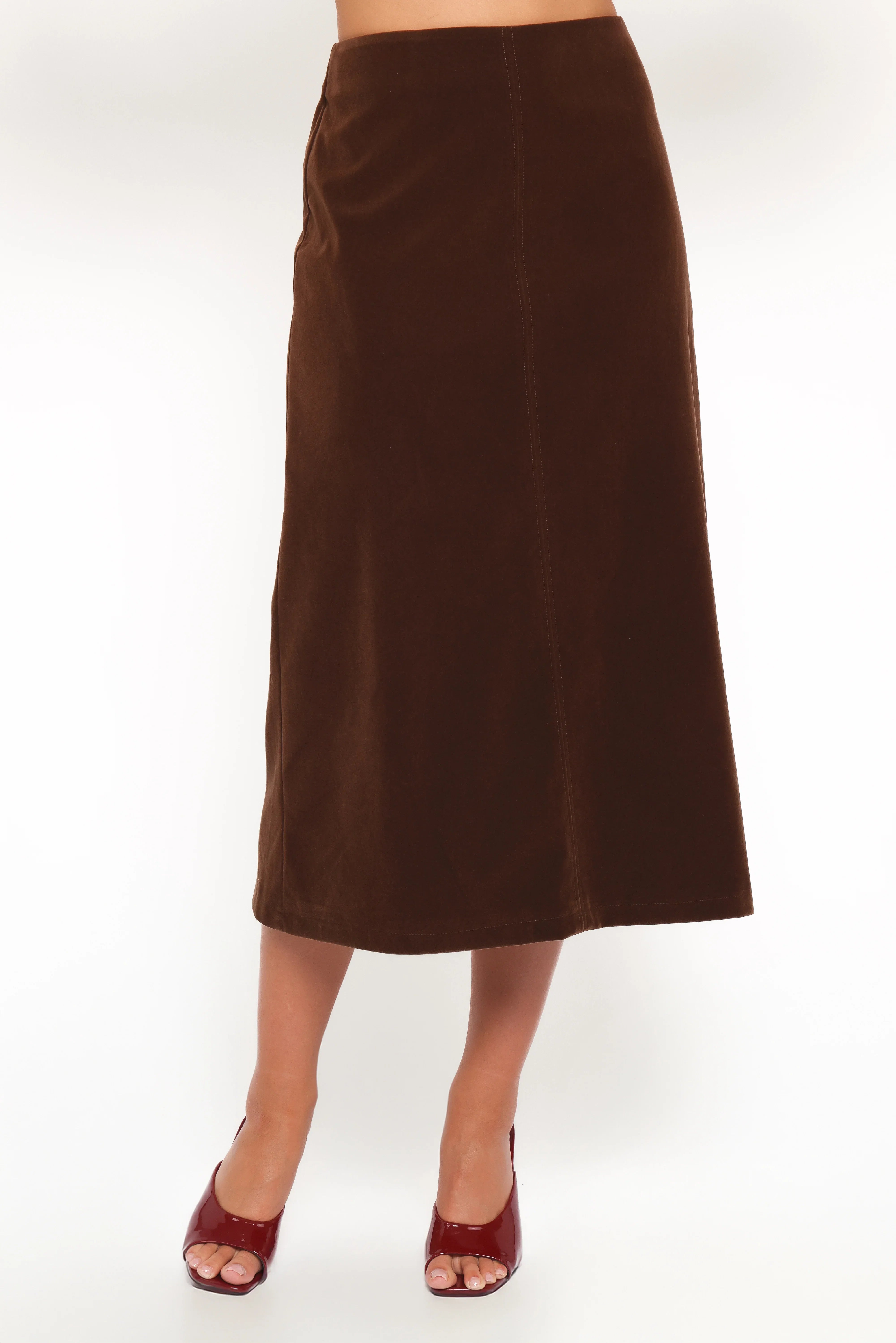 Halina Velvet Midi Skirt Chocolate
