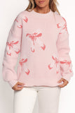 Carrington Bow Print Knit Sweater Pink
