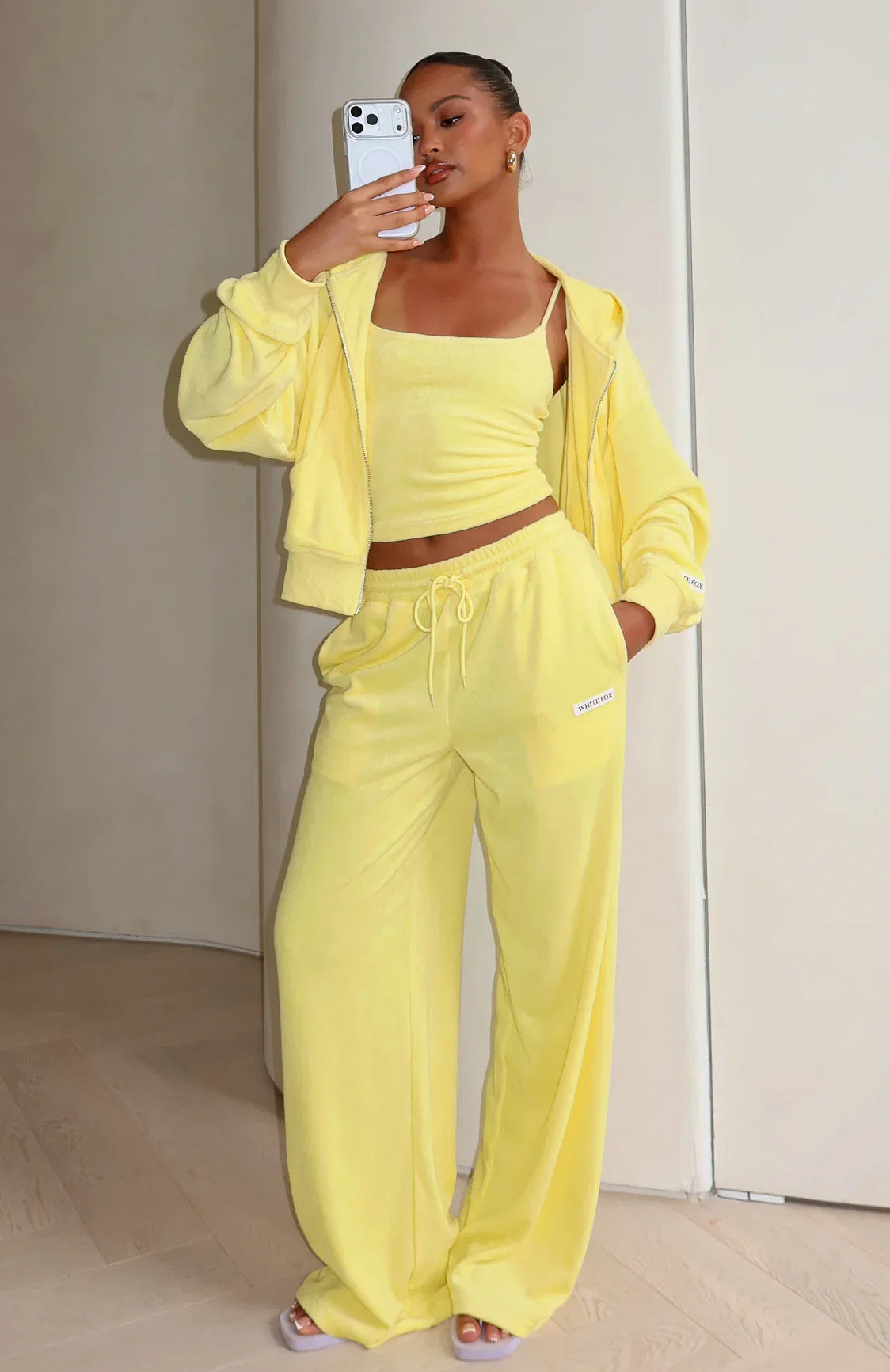 Causing Commotion Terry Wide Leg Sweatpants Lemon
