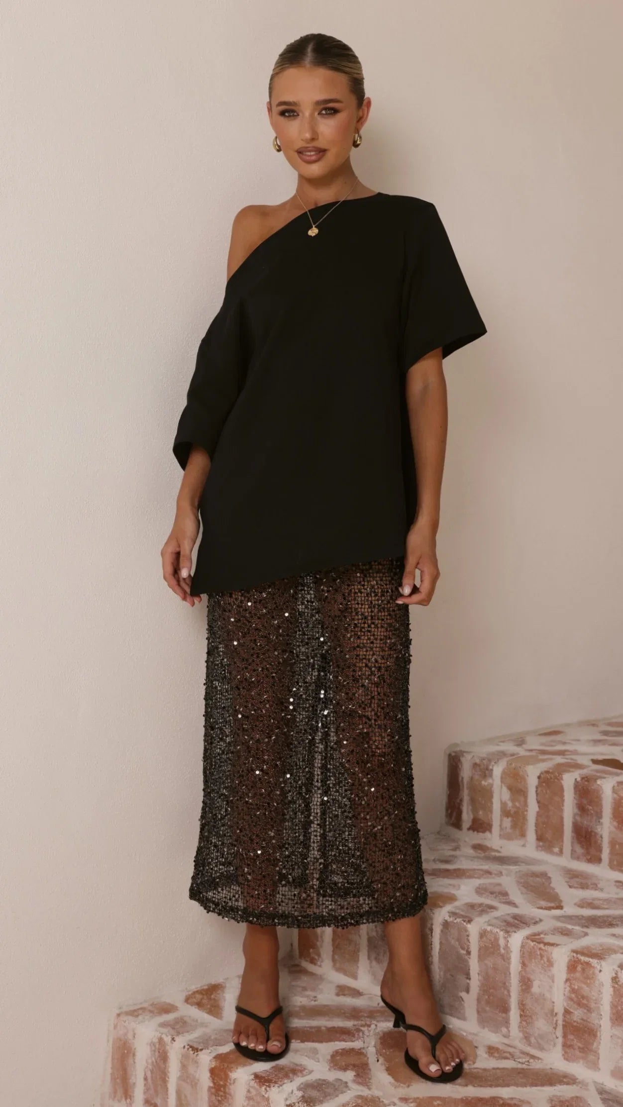 Verlo Sequins Maxi Skirt Black