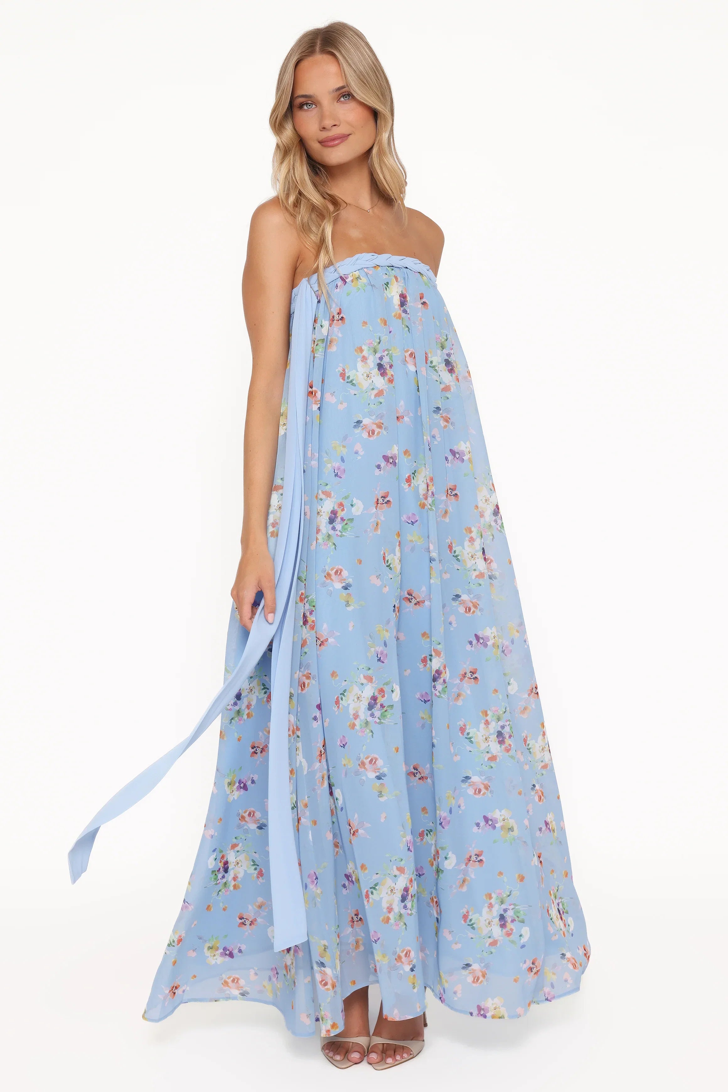 Codie Off Shoulder Maxi Dress Cornflower Blue Floral