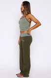 Lucky Charm Fold Over Pants Khaki Mint Stripe