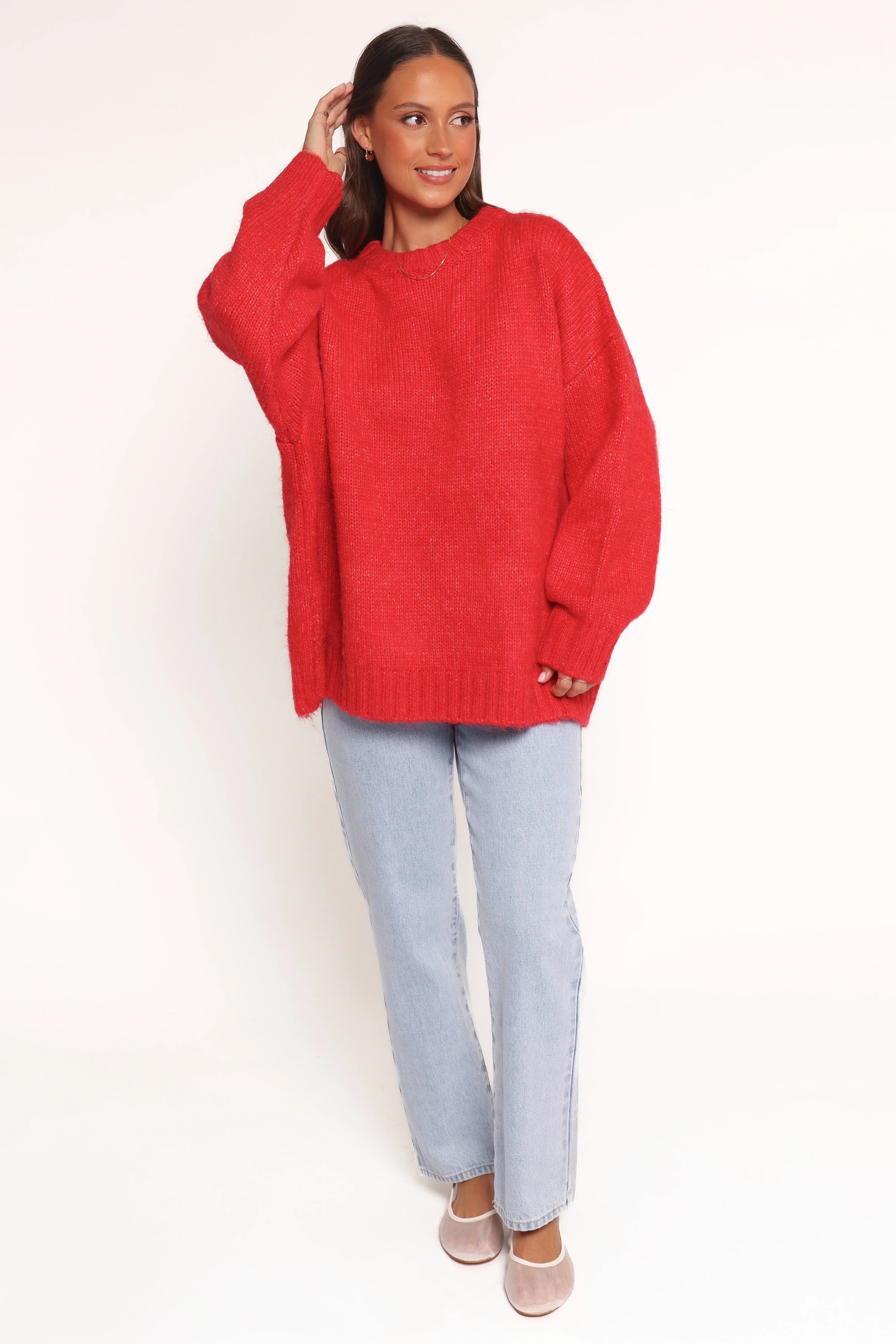 Lloyd Oversized Crew Knit Sweater Red