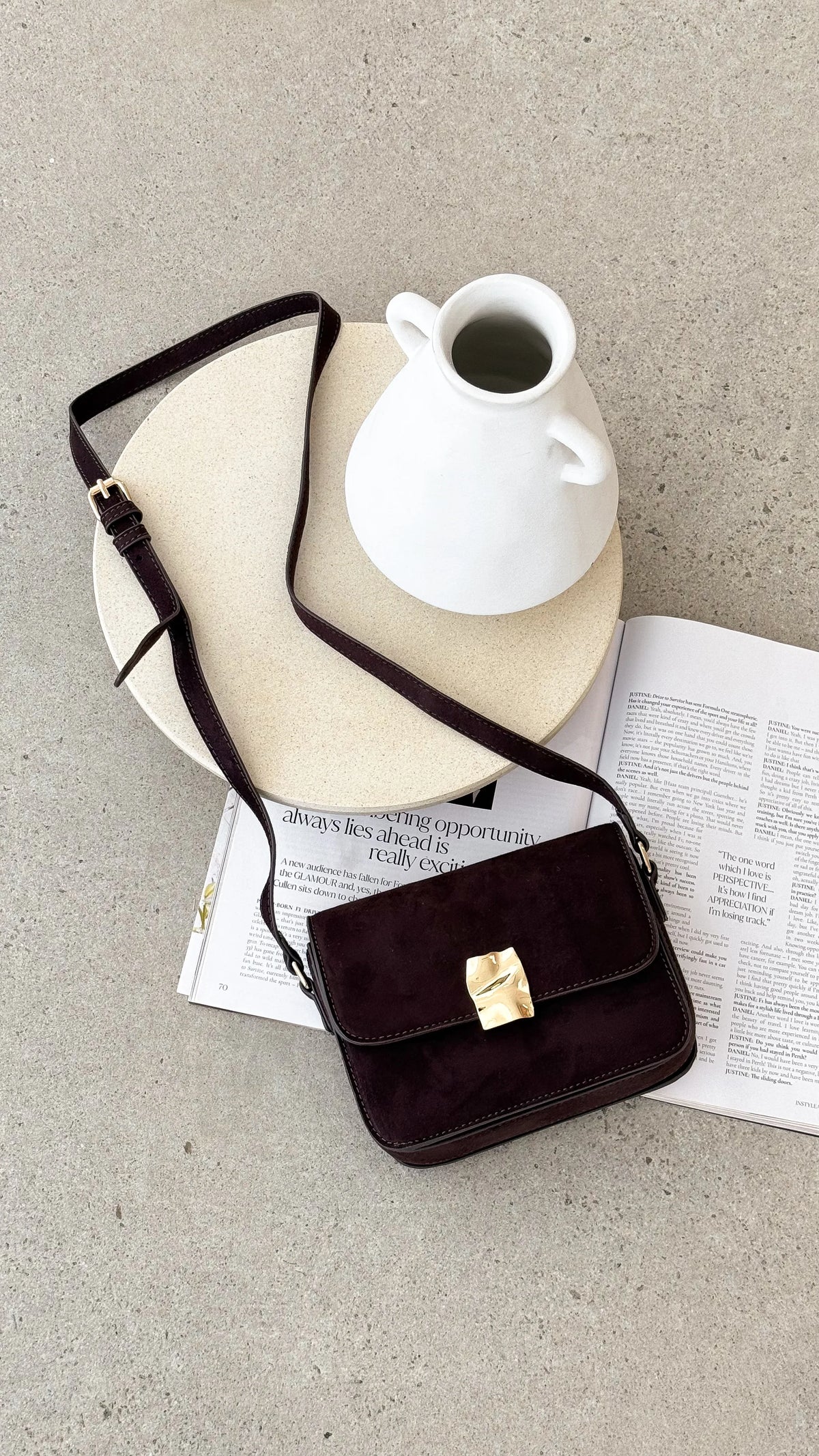 Chelsea Cross Body Bag Chocolate Suede