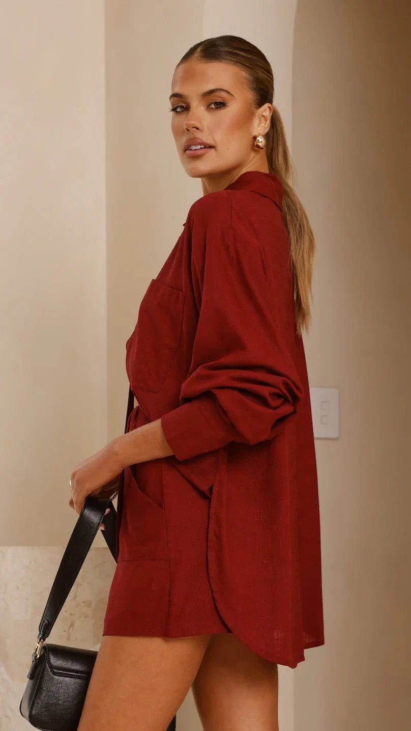 Charla Button Up Top Burgundy