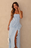 Delicate Petal Strapless Maxi Dress Baby Blue