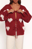 Nadine All Over Heart Tie Front Cardigan Wine