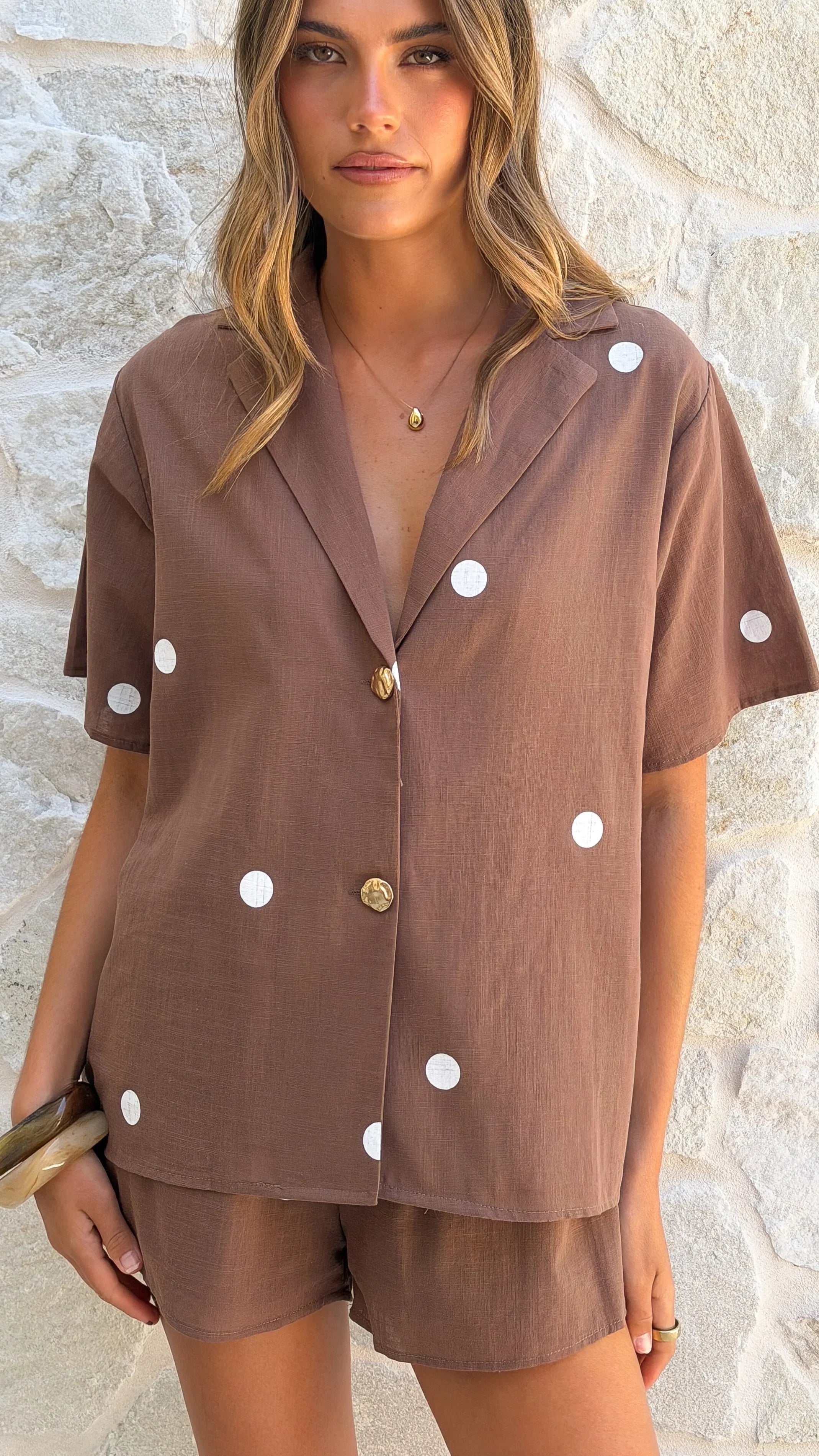 Nadine Shirt and Shorts Set Chocolate Polka