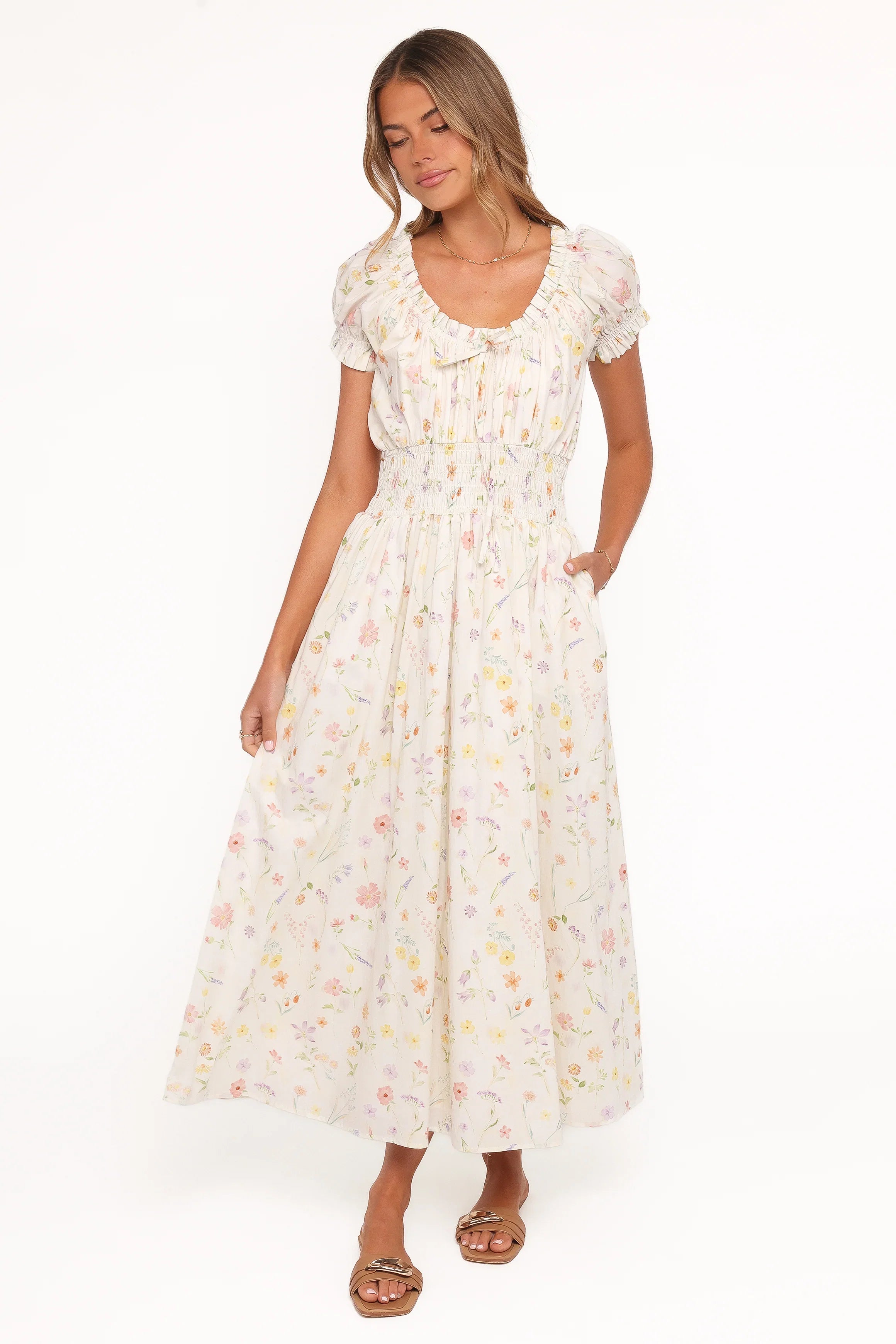 Katana Puff Sleeve Midi Dress Floral