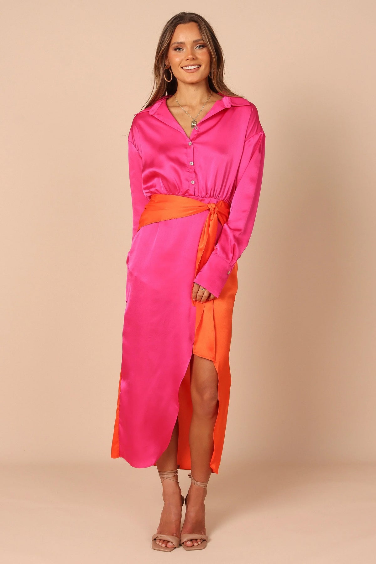 Austin Colourblock Wrap Dress Pink Orange