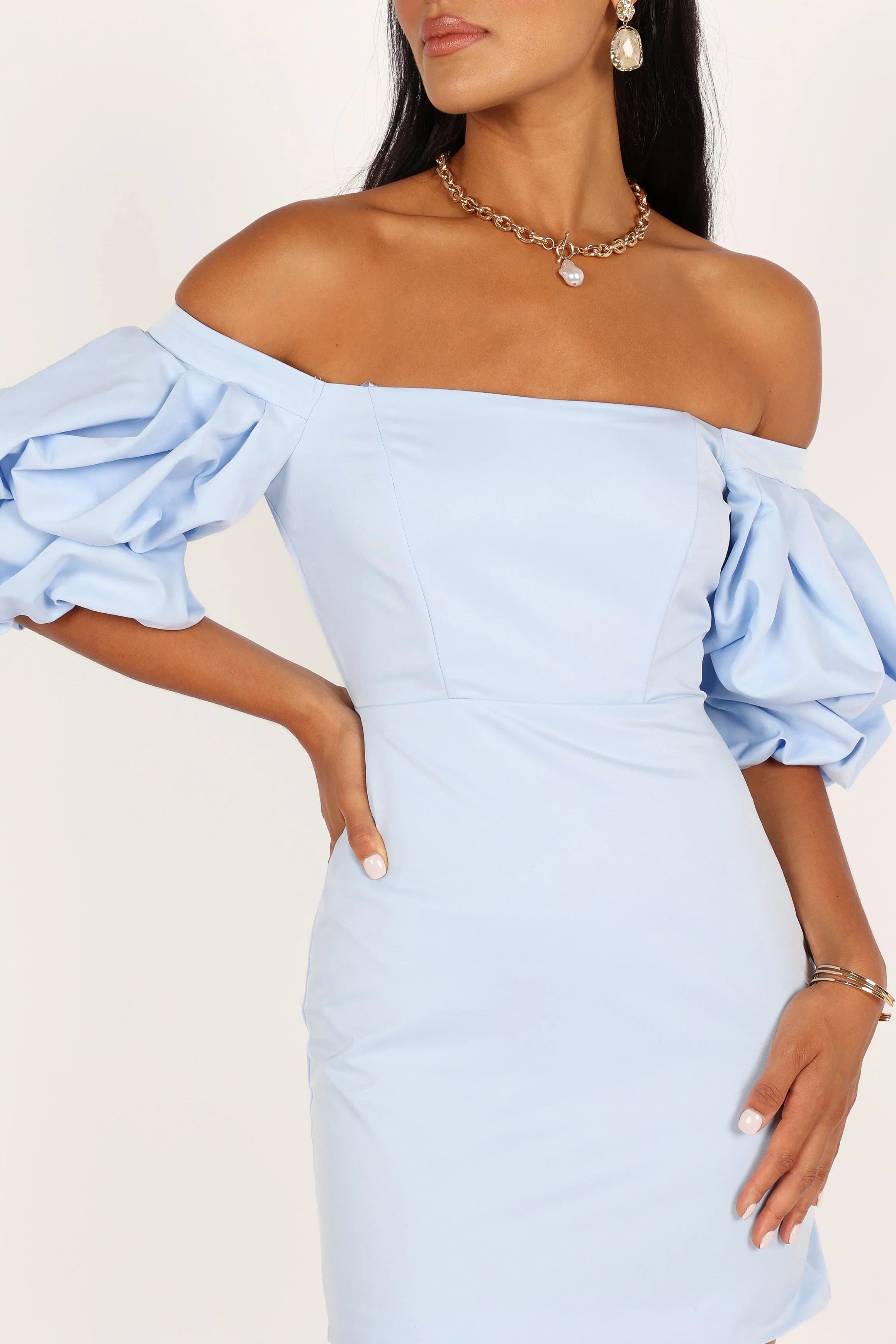 Fern Puff Sleeve Mini Dress Icy Blue