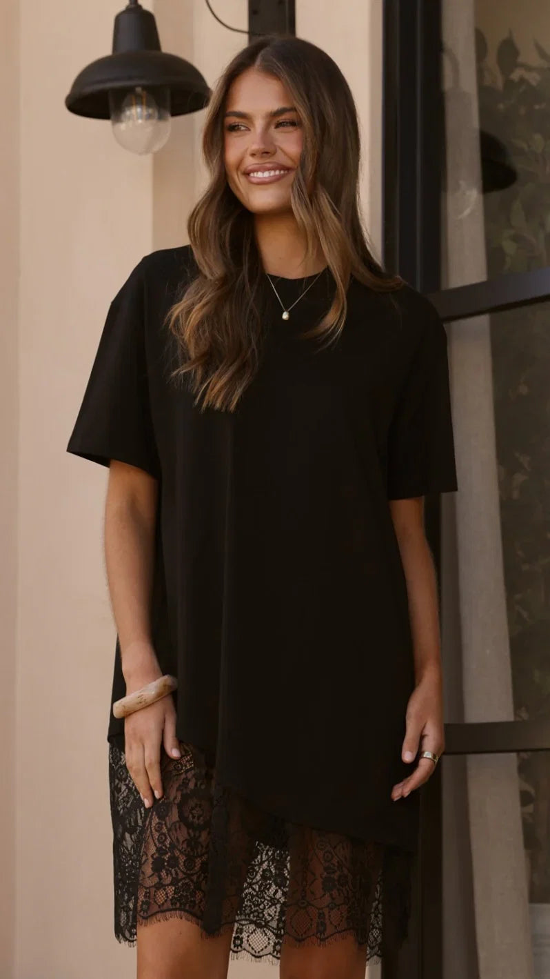 Avei Lace T Shirt Mini Dress Black