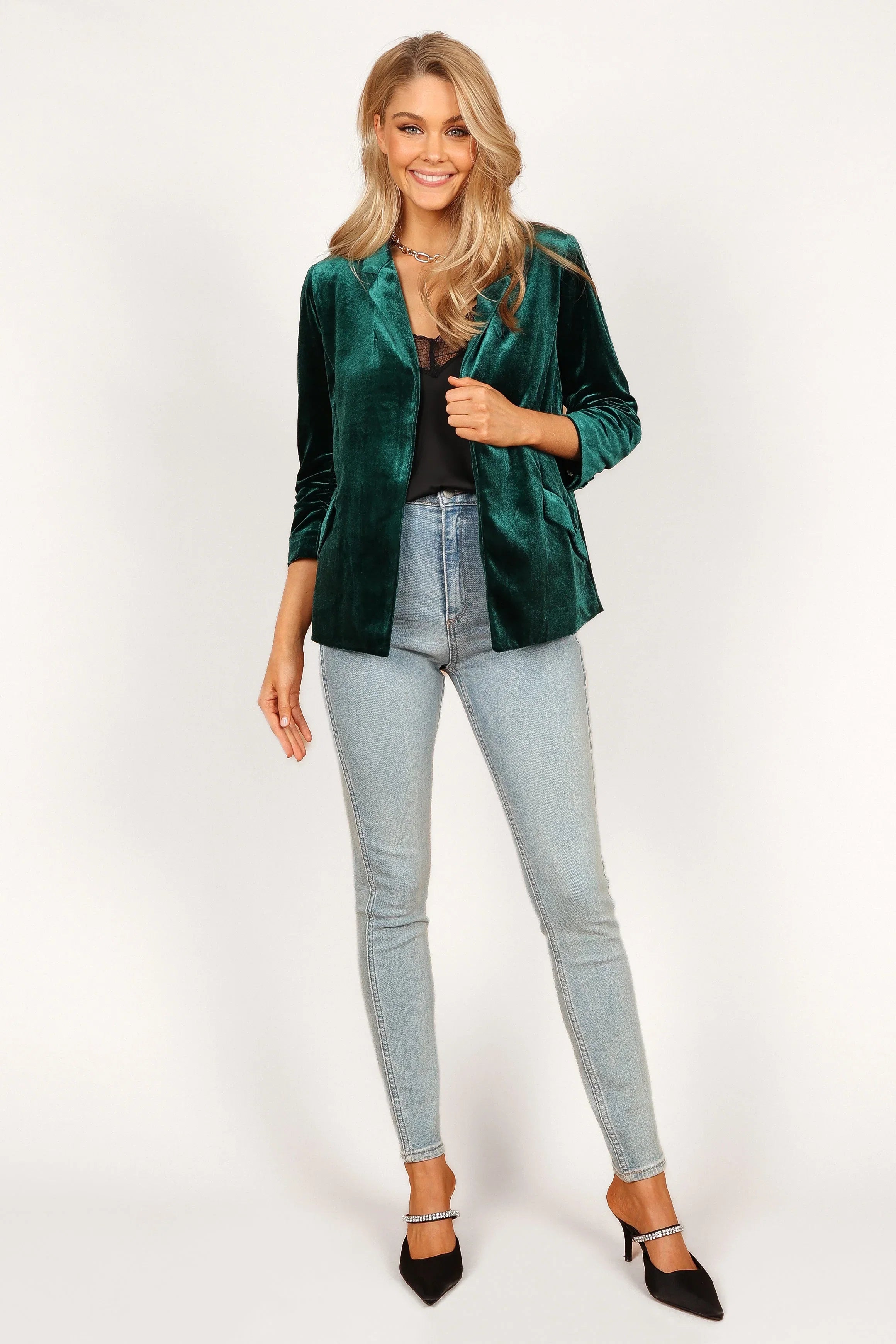 Vera Velvet Blazer Green