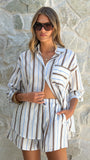 Elita Long Sleeve Button Up Shirt and Shorts Set Choc Blue Stripe