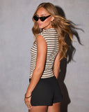 Dylan Cropped Striped Mock Neck Top