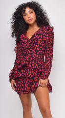 Anahi Black Floral Print Ruffle Mini Dress