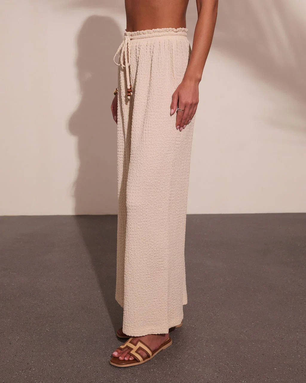 Leelie Drawstring Scrunch Knit Wide Leg Pants