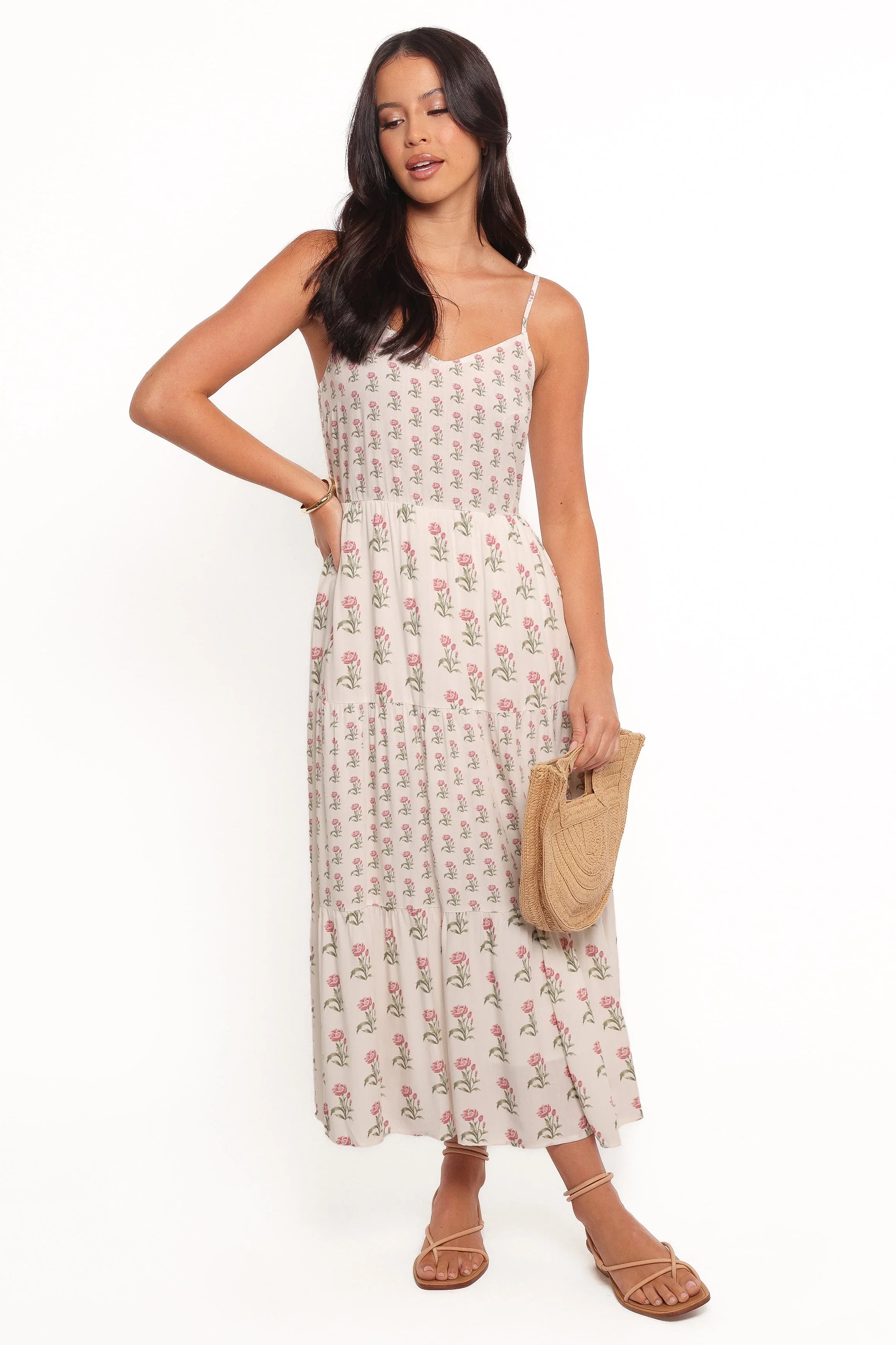Echo Midi Dress White Pink
