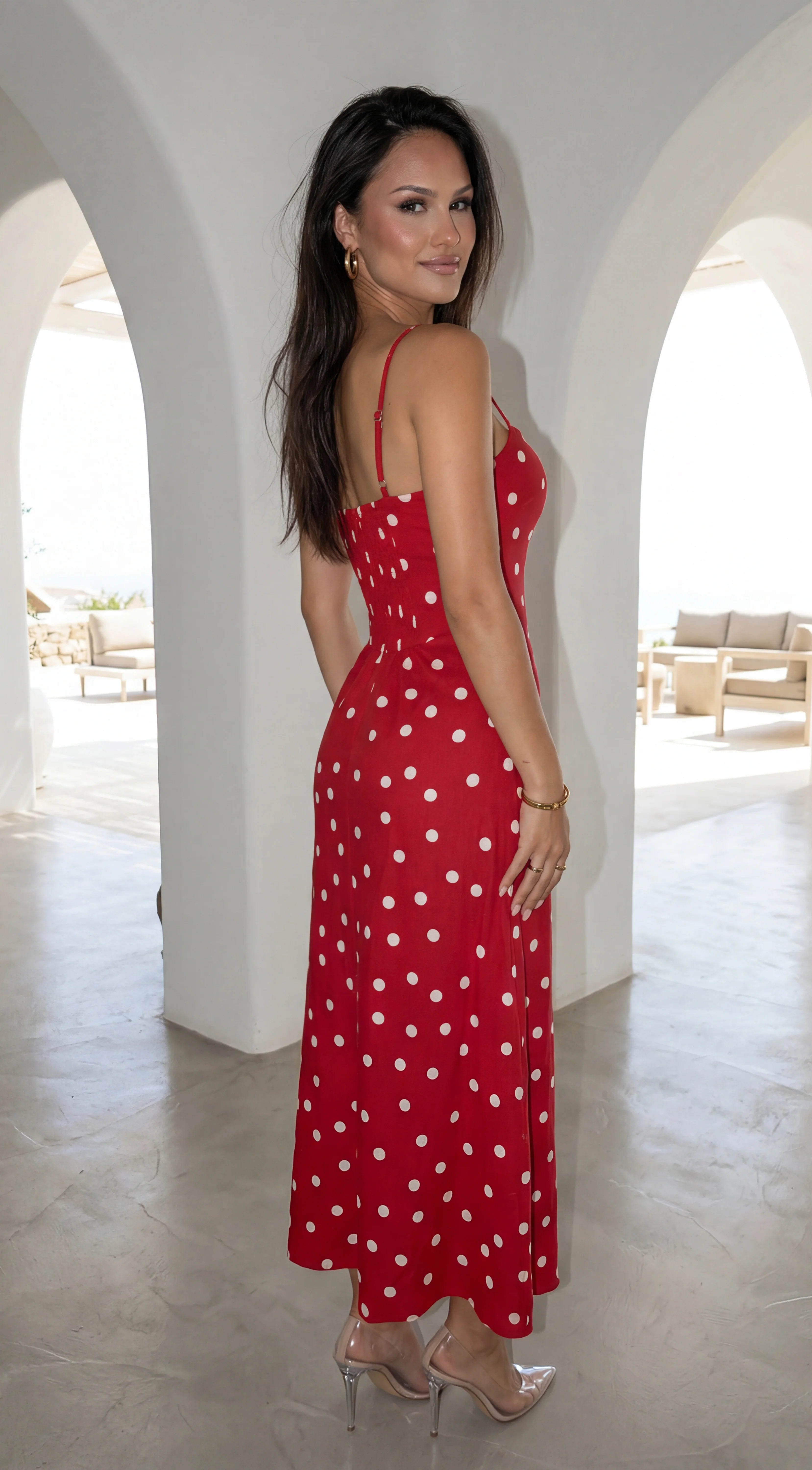 Romelia Polka Dot Maxi Dress Red