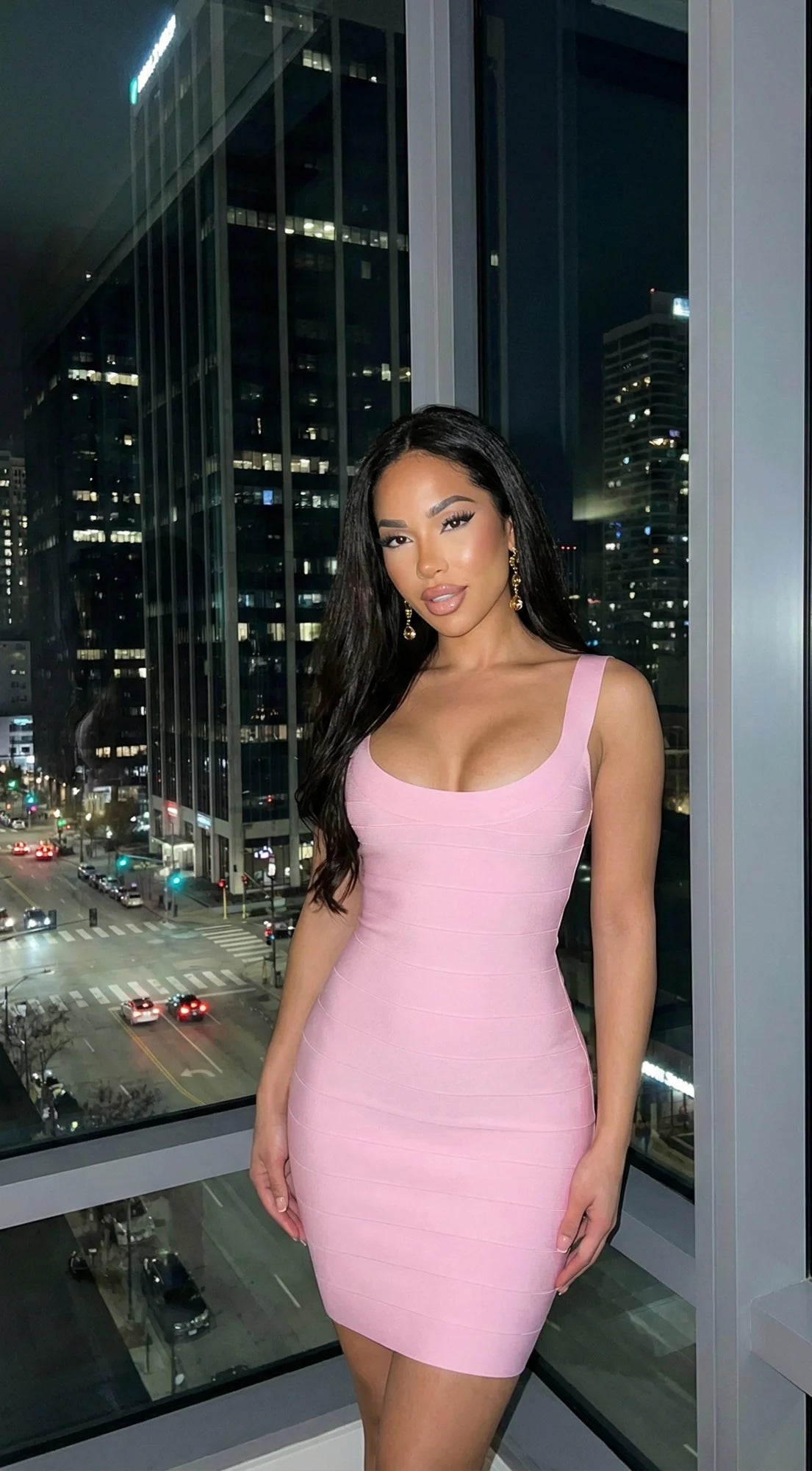 Lunelle Sculpt Bandage Mini Dress Pink