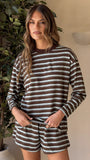 Harla Long Sleeve Top Shorts Set Brown Blue Stripe
