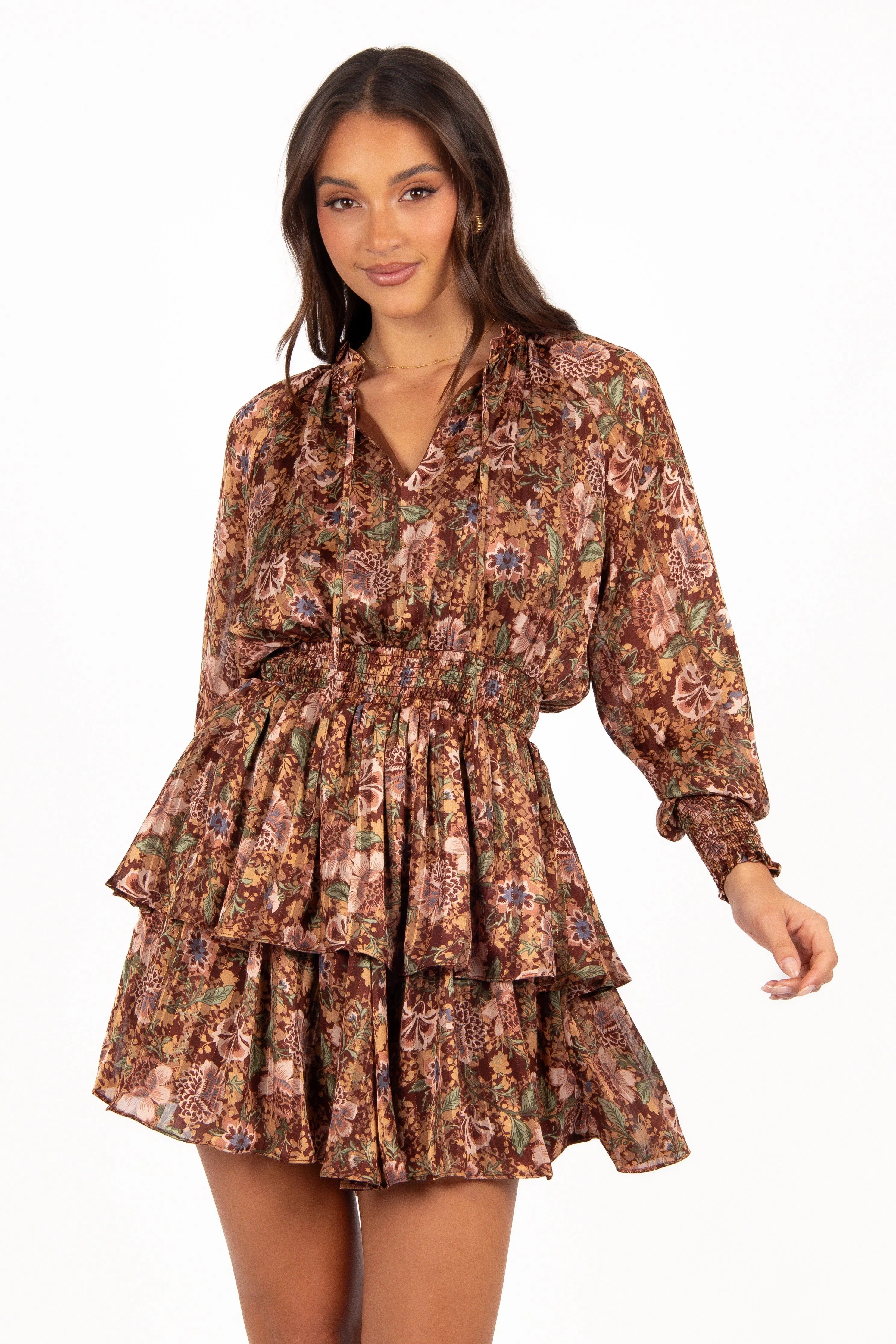 Alby Long Sleeve Mini Dress Chocolate Brown