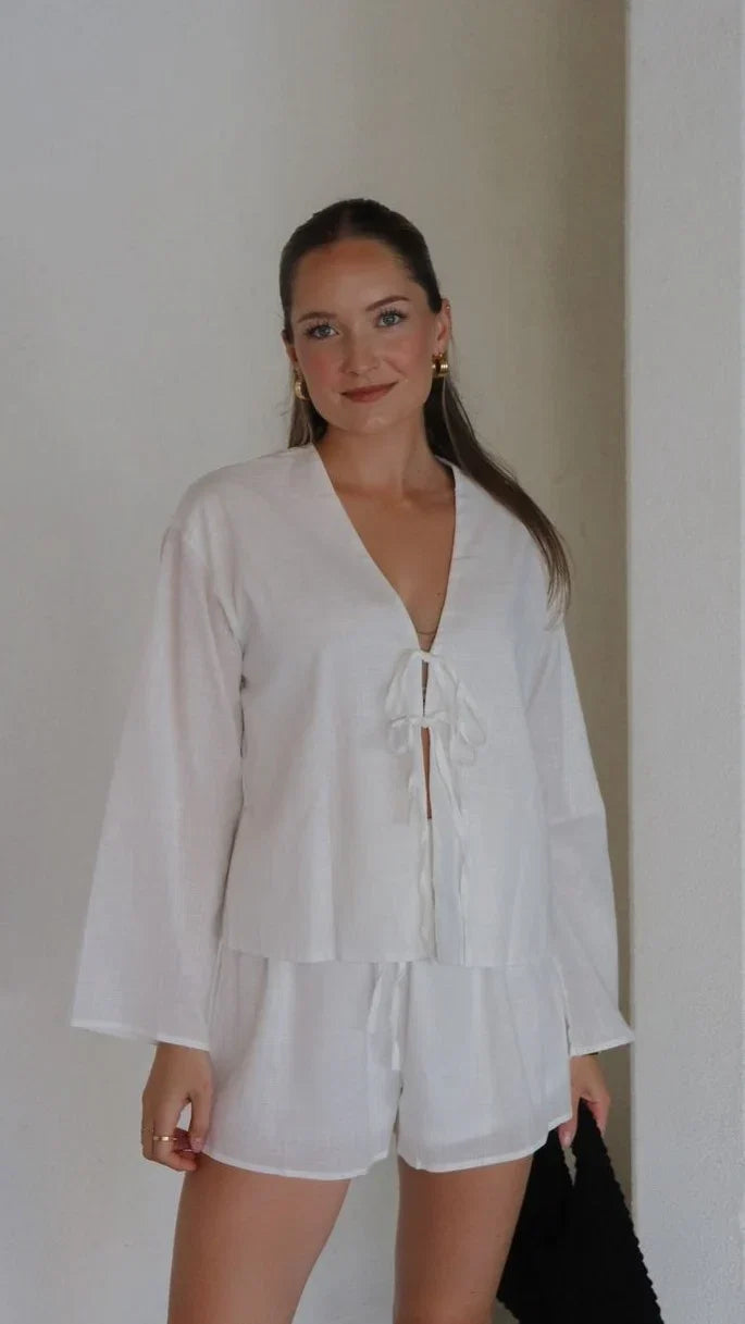 Iveena Top and Shorts Set White