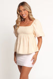 Jemima Puff Sleeve Top Beige