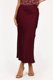 Nellie Satin Midi Skirt Burgundy
