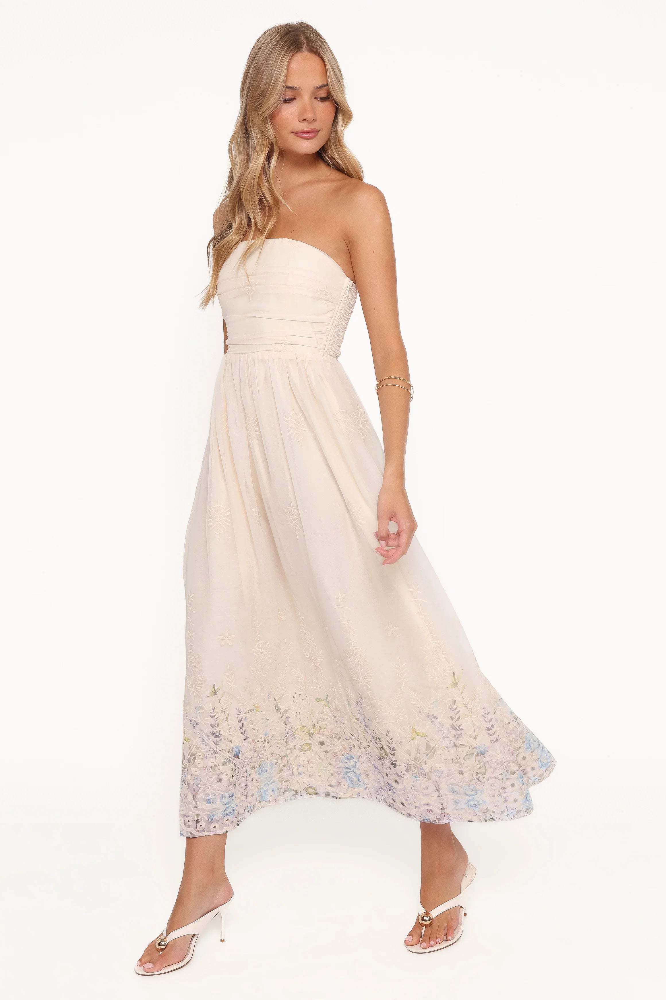 Kayt Strapless Dress Embroidered Floral